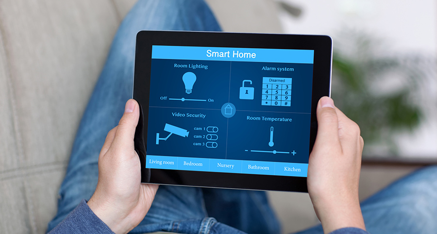 The ability to access and control security components from a mobile device is one of the top smart home trends in Lawrence. Close-up of smart home security app.